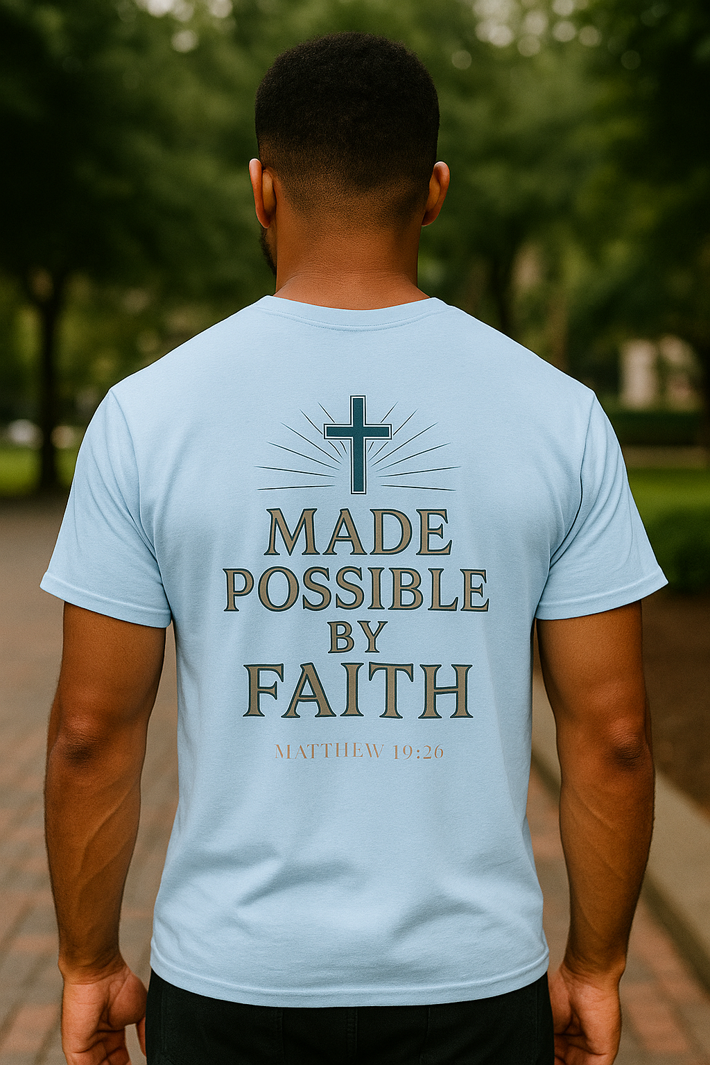 “Made Possible by Faith" Christian Tee – Matthew 19:26 | Immense Faith Apparel