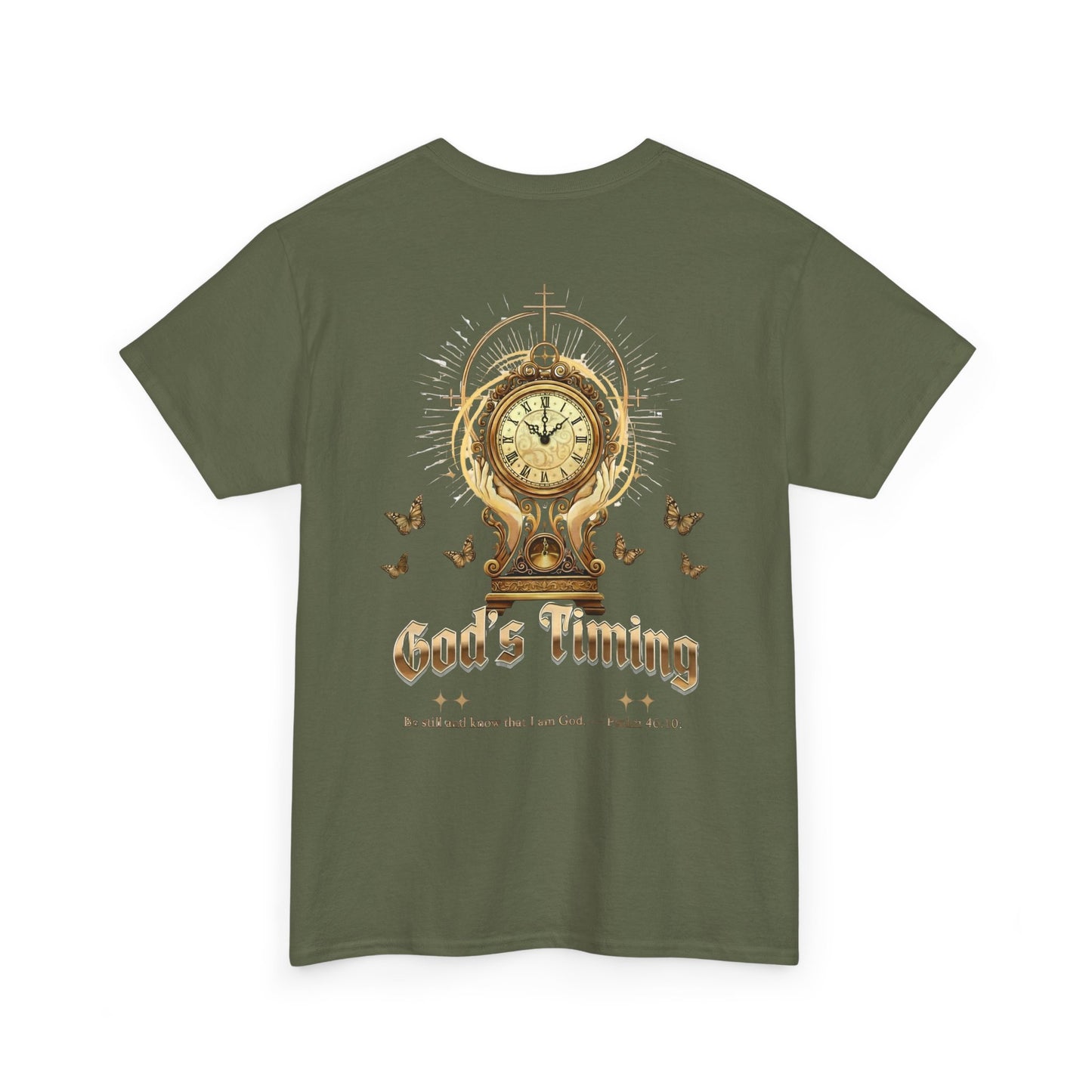 “God’s Timing Christian T-Shirt – Psalm 46:10 Scripture Tee l Immense Faith Apparel